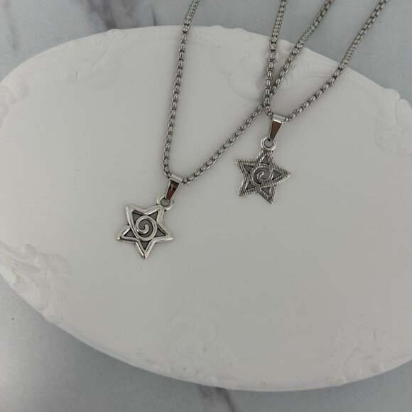 Sku:0333 Silver chain necklace silver double-sided pendant star stainless steel - Picture 3 of 3